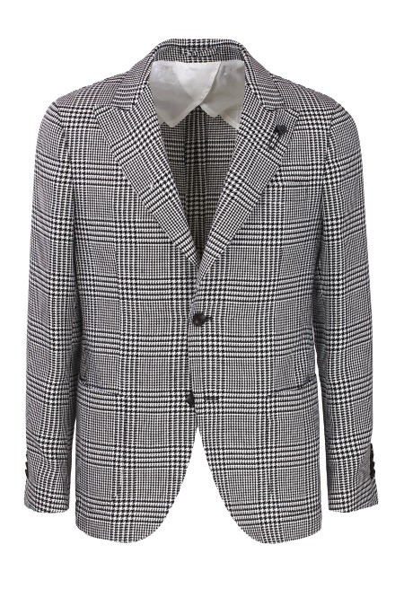 Shop LARDINI  Jacket: Lardini houndstooth jacket.
Collar with lapels.
Single-breasted.
Patch pockets, chest pocket.
Double back vent.
Composition: 70% Cotton 30% Linen.
Made in Italy.. EQ688AE SK62511-110NE